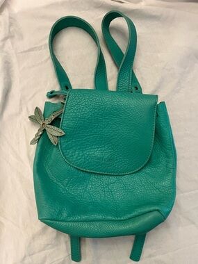 Portland Leather Teal Leather Backpack Purse with Dragonfly Charm